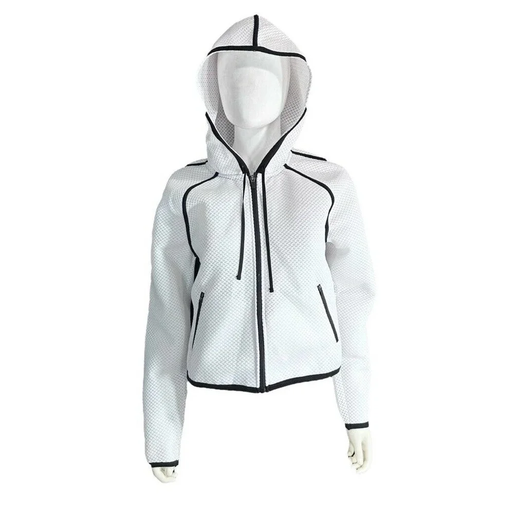 Hot Beso Hooded Zip Up Jacket White Black Women's Medium